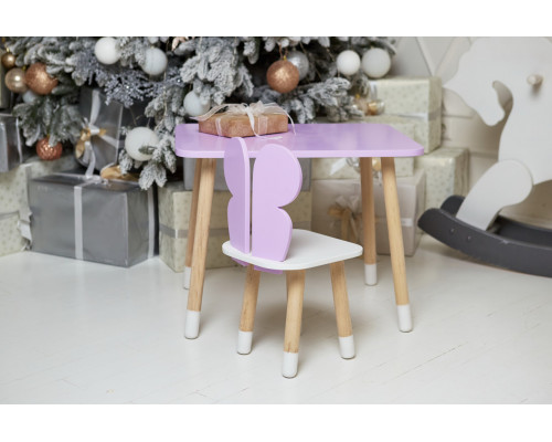 Детский стол 46х60х45 и стул крылышка бабочки 26.5х26х25, столик и стульчик для девчачьей комнаты, фиолетовый с белым