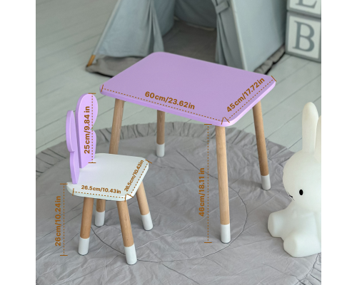 Детский стол 46х60х45 и стул крылышка бабочки 26.5х26х25, столик и стульчик для девчачьей комнаты, фиолетовый с белым
