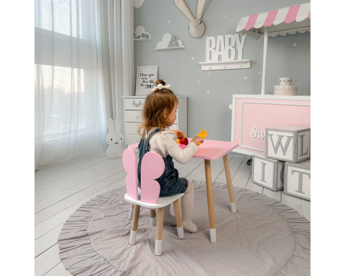 Стол прямой 46х60х45 и стул крылышки бабочка 26.5х26х25, столик и стульчик для девочки, розовый с белым