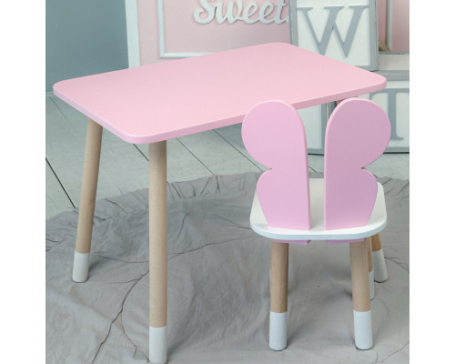 Стол прямой 46х60х45 и стул крылышки бабочка 26.5х26х25, столик и стульчик для девочки, розовый с белым