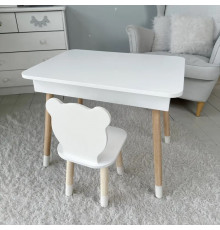 Столик с откидным верхом 53х60х45 и стульчик медвежонок 26.5х26х25, стол и стул для взлобика от 1 года, белый