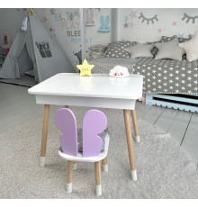 Столик с откидным верхом 53х60х45 и стульчик крылья бабочки 26.5х26х25, стол и стул для детей от 1 года, белый с фиолетовым