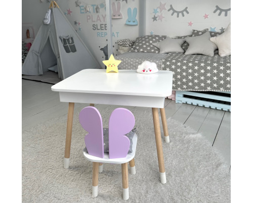 Столик с откидным верхом 53х60х45 и стульчик крылья бабочки 26.5х26х25, стол и стул для детей от 1 года, белый с фиолетовым