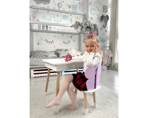 Столик с откидным верхом 53х60х45 и стульчик крылья бабочки 26.5х26х25, стол и стул для детей от 1 года, белый с фиолетовым