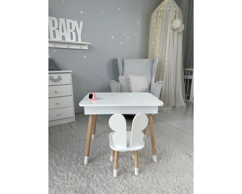 Столик с откидным верхом 53х60х45 и стульчик бабочка 26.5х26х25, стол и стул для мальчика от 1 года, белый
