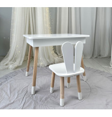 Детский столик с откидным верхом 53х60х45 и стульчик зайчик 26.5х26х25, стол и стул для детей до 7 лет, белый