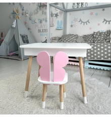 Детский столик с откидным верхом 53х60х45 и стульчик бабочка 26.5х26х25, стол и стул для детей до 7 лет, белый с розовым
