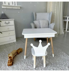Столик с откидывающимся верхом 53х60х45 и стульчик корона 26.5х26х25, стол и стул для детей от 1 года, белый