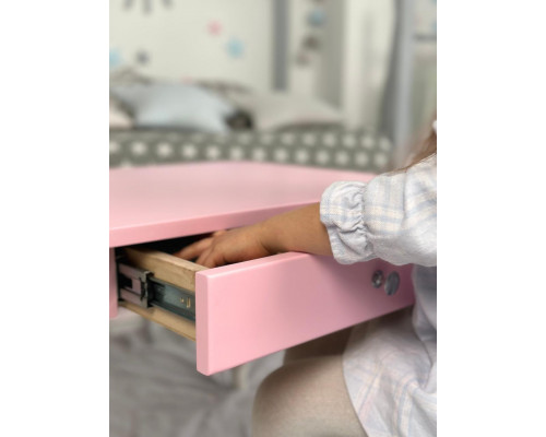 Стол прямоугольный с ящиком 46х60х45 и стул медвежонка 26.5х26х25, столик и стульчик для детской комнаты, розовый с белым