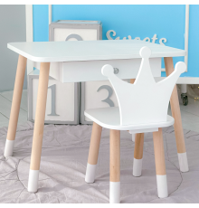 Стол прямоугольный с ящиком для вещей 46х60х45 и стул корона 26.5х26х25, столик и стульчик в детскую, белый