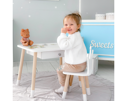 Стол прямоугольный с ящиком для вещей 46х60х45 и стул корона 26.5х26х25, столик и стульчик в детскую, белый
