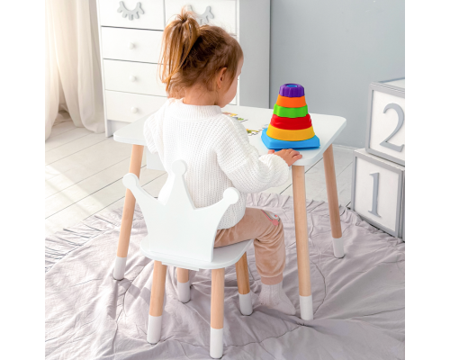 Стол прямоугольный с ящиком для вещей 46х60х45 и стул корона 26.5х26х25, столик и стульчик в детскую, белый