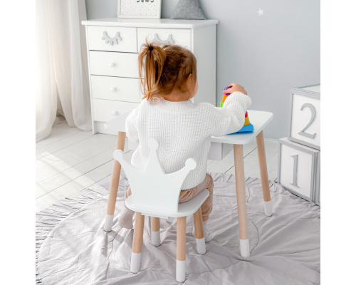Стол прямоугольный с ящиком для вещей 46х60х45 и стул корона 26.5х26х25, столик и стульчик в детскую, белый