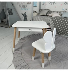 Стол прямоугольный с ящиком 46х60х45 и стул бабочка 26.5х26х25, столик и стульчик в детскую, белый