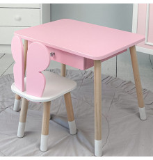 Стол прямоугольный с ящиком для вещей 46х60х45 и стул бабочка 26.5х26х25, столик и стульчик в детскую, розовый с белым