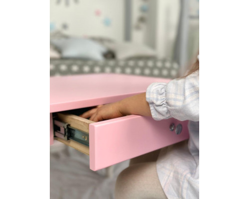 Стол прямоугольный с ящиком 46х60х45 и стул корона 26.5х26х25, столик и стульчик в детскую, розовый с белым