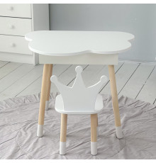 Новинка! Детский белый столик тучка с нишей и стульчик корона белая 85295