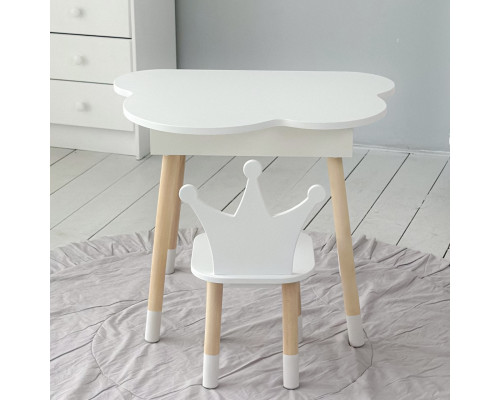 Новинка! Детский белый столик тучка с нишей и стульчик корона белая 85295