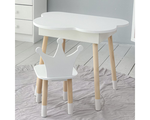 Новинка! Детский белый столик тучка с нишей и стульчик корона белая 85295