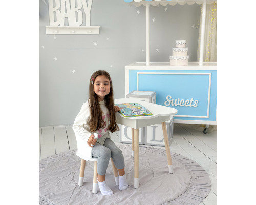 Новинка! Детский белый столик тучка с нишей и стульчик корона белая 85295