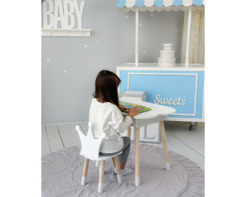 Новинка! Детский белый столик тучка с нишей и стульчик корона белая 85295