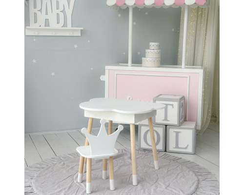 Новинка! Детский белый столик тучка с нишей и стульчик корона белая 85295