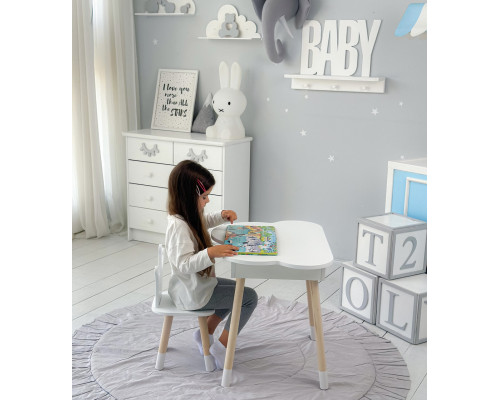Новинка! Детский белый столик тучка с нишей и стульчик корона белая 85295