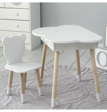 Столик облачко с нишей для вещей 54х68х50 и стульчик спинка в форме медведженка 26.5х26х25, стол и стул в детскую комнату, белый
