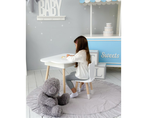 Столик облачко с нишей для вещей 54х68х50 и стульчик спинка в форме медведженка 26.5х26х25, стол и стул в детскую комнату, белый