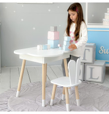 Столик облачко с поднимающаяся нишей 54х68х50 и стульчик ушки зайчика 26.5х26х25, стол и стул в детскую, белый