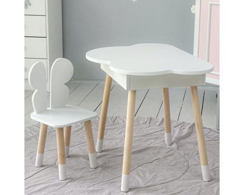 Столик облачко с нишей для вещей 54х68х50 и стульчик спинка в форме бабочки 26.5х26х25, стол и стул в детскую комнату, белый