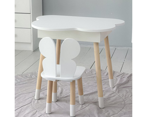 Столик облачко с нишей для вещей 54х68х50 и стульчик спинка в форме бабочки 26.5х26х25, стол и стул в детскую комнату, белый