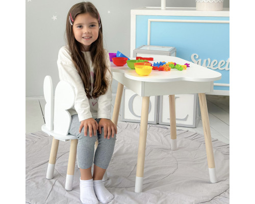 Столик облачко с нишей для вещей 54х68х50 и стульчик спинка в форме бабочки 26.5х26х25, стол и стул в детскую комнату, белый
