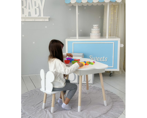 Столик облачко с нишей для вещей 54х68х50 и стульчик спинка в форме бабочки 26.5х26х25, стол и стул в детскую комнату, белый