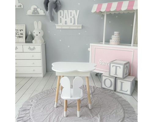 Столик облачко с нишей для вещей 54х68х50 и стульчик спинка в форме бабочки 26.5х26х25, стол и стул в детскую комнату, белый