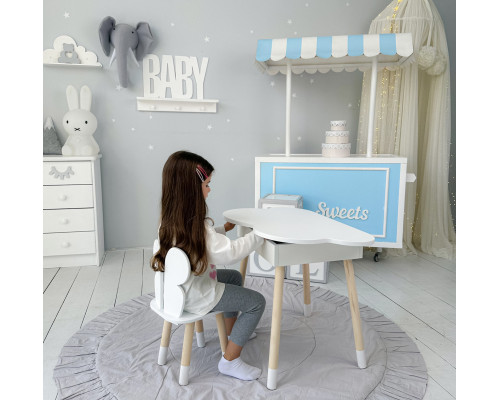 Столик облачко с нишей для вещей 54х68х50 и стульчик спинка в форме бабочки 26.5х26х25, стол и стул в детскую комнату, белый