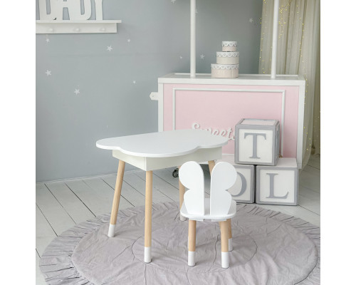 Столик облачко с нишей для вещей 54х68х50 и стульчик спинка в форме бабочки 26.5х26х25, стол и стул в детскую комнату, белый