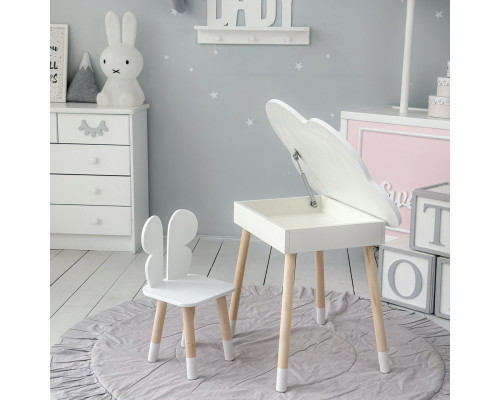 Столик облачко с нишей для вещей 54х68х50 и стульчик спинка в форме бабочки 26.5х26х25, стол и стул в детскую комнату, белый