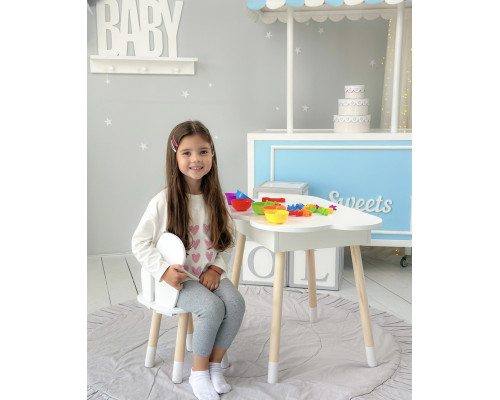Столик облачко с нишей для вещей 54х68х50 и стульчик спинка в форме бабочки 26.5х26х25, стол и стул в детскую комнату, белый