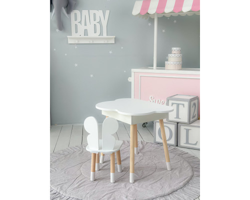 Столик облачко с нишей для вещей 54х68х50 и стульчик спинка в форме бабочки 26.5х26х25, стол и стул в детскую комнату, белый