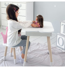 Столик облачко с удобной нишей 54х68х50 и стульчик корона 26.5х26х25, стол и стул в детскую, белый с розовым