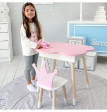 Столик облачко с откидной нишей 54х68х50 и стульчик корона 26.5х26х25, стол и стул в детский, белый