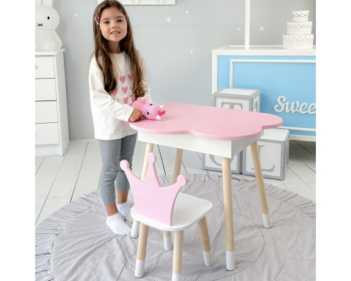 Столик облачко с откидной нишей 54х68х50 и стульчик корона 26.5х26х25, стол и стул в детский, белый