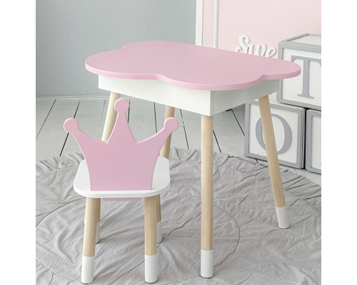 Столик облачко с откидной нишей 54х68х50 и стульчик корона 26.5х26х25, стол и стул в детский, белый