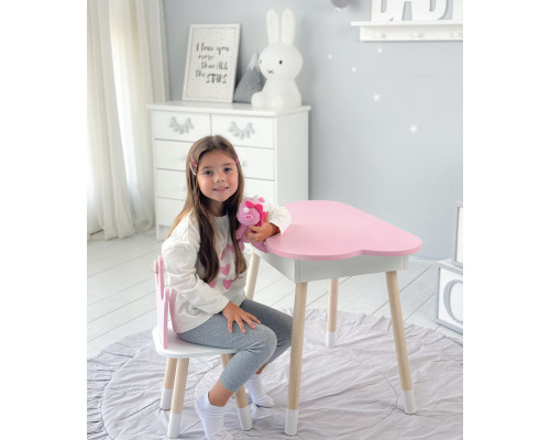 Столик облачко с откидной нишей 54х68х50 и стульчик корона 26.5х26х25, стол и стул в детский, белый