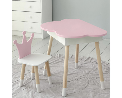 Столик облачко с откидной нишей 54х68х50 и стульчик корона 26.5х26х25, стол и стул в детский, белый