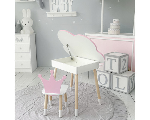 Столик облачко с откидной нишей 54х68х50 и стульчик корона 26.5х26х25, стол и стул в детский, белый