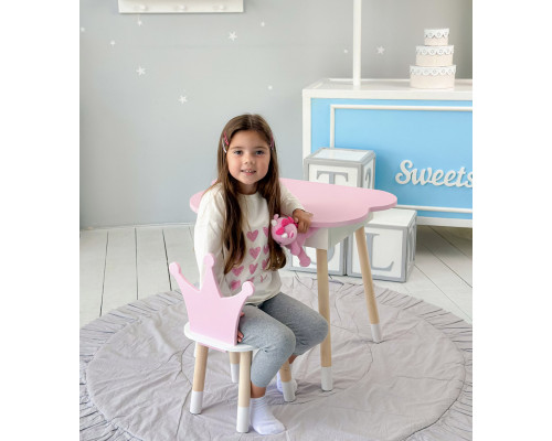 Столик облачко с откидной нишей 54х68х50 и стульчик корона 26.5х26х25, стол и стул в детский, белый