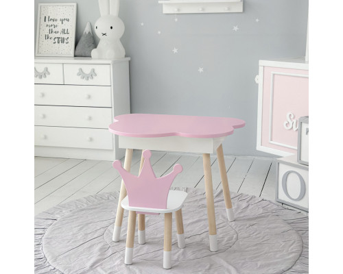 Столик облачко с откидной нишей 54х68х50 и стульчик корона 26.5х26х25, стол и стул в детский, белый