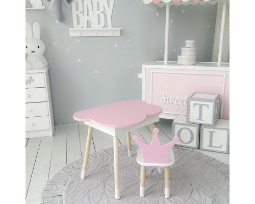 Столик облачко с откидной нишей 54х68х50 и стульчик корона 26.5х26х25, стол и стул в детский, белый